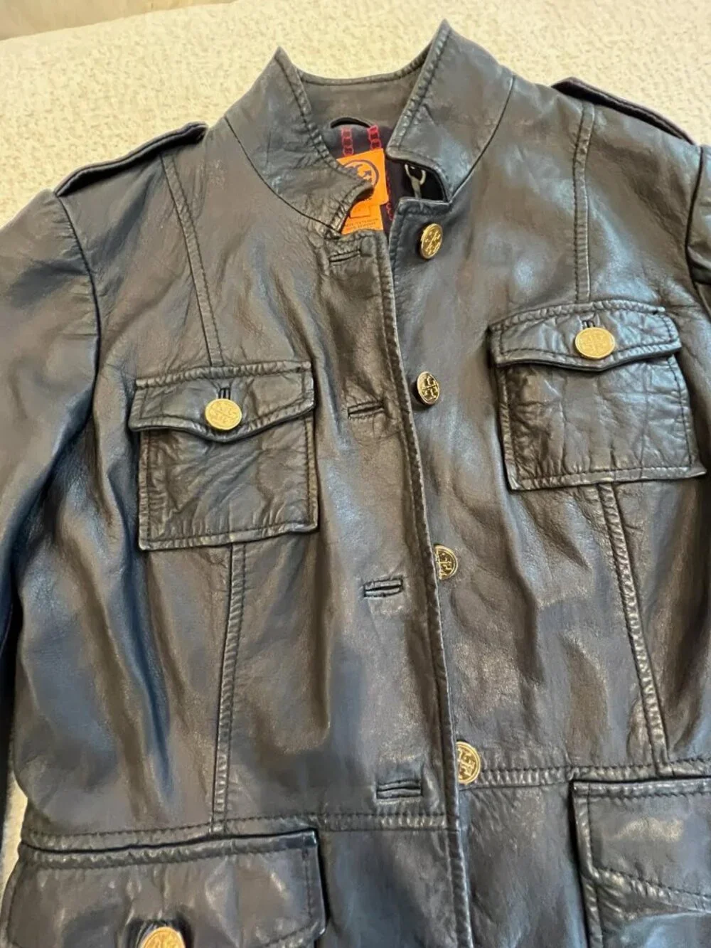 Tory Burch Black Leather Military Style Jacket Sz XS